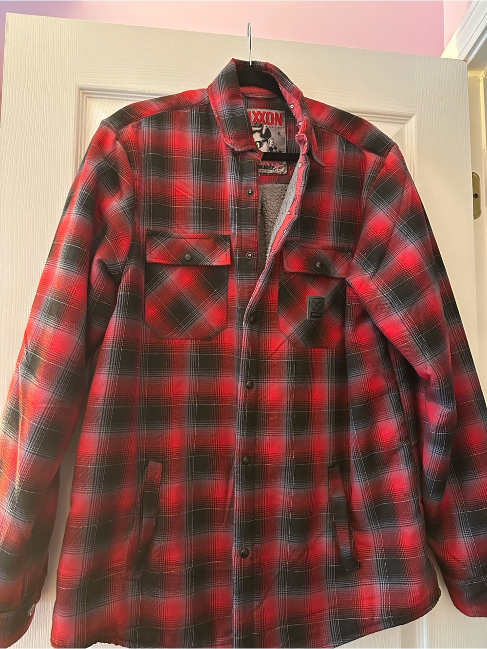 DIXXON Red and Black Plaid Sherpa-Lined Shirt Jacket